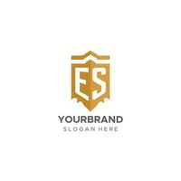 monogram es logo met schild meetkundig vorm geven aan, elegant luxe eerste logo ontwerp vector