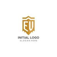 monogram ev logo met schild meetkundig vorm geven aan, elegant luxe eerste logo ontwerp vector