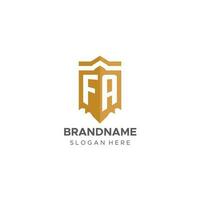 monogram fa logo met schild meetkundig vorm geven aan, elegant luxe eerste logo ontwerp vector