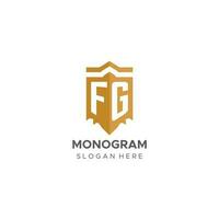 monogram fg logo met schild meetkundig vorm geven aan, elegant luxe eerste logo ontwerp vector