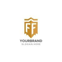 monogram ff logo met schild meetkundig vorm geven aan, elegant luxe eerste logo ontwerp vector