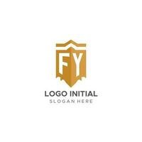 monogram fy logo met schild meetkundig vorm geven aan, elegant luxe eerste logo ontwerp vector