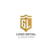 monogram gl logo met schild meetkundig vorm geven aan, elegant luxe eerste logo ontwerp vector