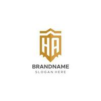 monogram ha logo met schild meetkundig vorm geven aan, elegant luxe eerste logo ontwerp vector