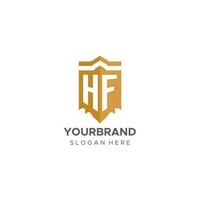 monogram hf logo met schild meetkundig vorm geven aan, elegant luxe eerste logo ontwerp vector