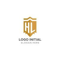 monogram hl logo met schild meetkundig vorm geven aan, elegant luxe eerste logo ontwerp vector