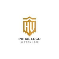 monogram hv logo met schild meetkundig vorm geven aan, elegant luxe eerste logo ontwerp vector