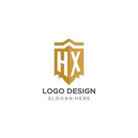 monogram hx logo met schild meetkundig vorm geven aan, elegant luxe eerste logo ontwerp vector