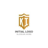 monogram ki logo met schild meetkundig vorm geven aan, elegant luxe eerste logo ontwerp vector