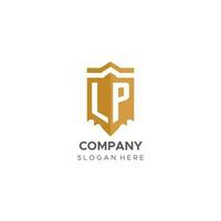 monogram lp logo met schild meetkundig vorm geven aan, elegant luxe eerste logo ontwerp vector