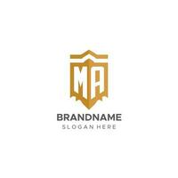 monogram ma logo met schild meetkundig vorm geven aan, elegant luxe eerste logo ontwerp vector