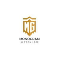 monogram mg logo met schild meetkundig vorm geven aan, elegant luxe eerste logo ontwerp vector
