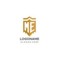 monogram me logo met schild meetkundig vorm geven aan, elegant luxe eerste logo ontwerp vector