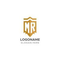 monogram Dhr logo met schild meetkundig vorm geven aan, elegant luxe eerste logo ontwerp vector