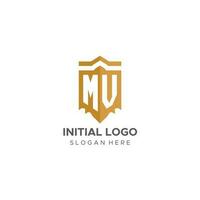 monogram mv logo met schild meetkundig vorm geven aan, elegant luxe eerste logo ontwerp vector