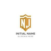 monogram nj logo met schild meetkundig vorm geven aan, elegant luxe eerste logo ontwerp vector