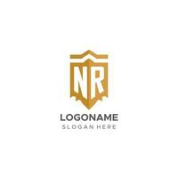 monogram nr logo met schild meetkundig vorm geven aan, elegant luxe eerste logo ontwerp vector