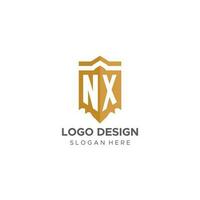 monogram nx logo met schild meetkundig vorm geven aan, elegant luxe eerste logo ontwerp vector