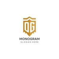 monogram og logo met schild meetkundig vorm geven aan, elegant luxe eerste logo ontwerp vector