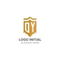 monogram oy logo met schild meetkundig vorm geven aan, elegant luxe eerste logo ontwerp vector