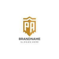 monogram vader logo met schild meetkundig vorm geven aan, elegant luxe eerste logo ontwerp vector