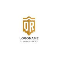 monogram qr logo met schild meetkundig vorm geven aan, elegant luxe eerste logo ontwerp vector