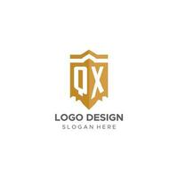 monogram qx logo met schild meetkundig vorm geven aan, elegant luxe eerste logo ontwerp vector