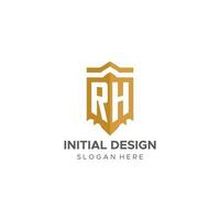 monogram rh logo met schild meetkundig vorm geven aan, elegant luxe eerste logo ontwerp vector