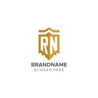 monogram rn logo met schild meetkundig vorm geven aan, elegant luxe eerste logo ontwerp vector