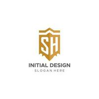monogram sh logo met schild meetkundig vorm geven aan, elegant luxe eerste logo ontwerp vector