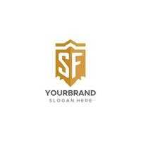 monogram sf logo met schild meetkundig vorm geven aan, elegant luxe eerste logo ontwerp vector