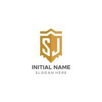 monogram sj logo met schild meetkundig vorm geven aan, elegant luxe eerste logo ontwerp vector