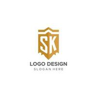 monogram sk logo met schild meetkundig vorm geven aan, elegant luxe eerste logo ontwerp vector