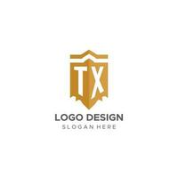 monogram TX logo met schild meetkundig vorm geven aan, elegant luxe eerste logo ontwerp vector