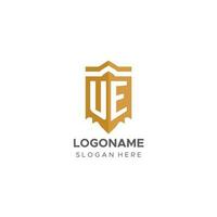 monogram ue logo met schild meetkundig vorm geven aan, elegant luxe eerste logo ontwerp vector