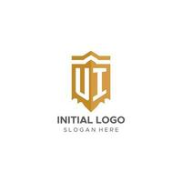 monogram ui logo met schild meetkundig vorm geven aan, elegant luxe eerste logo ontwerp vector