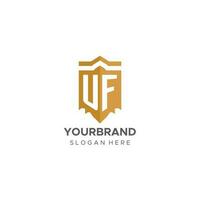 monogram uf logo met schild meetkundig vorm geven aan, elegant luxe eerste logo ontwerp vector