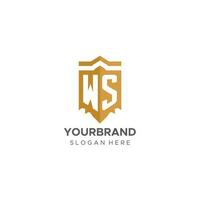 monogram ws logo met schild meetkundig vorm geven aan, elegant luxe eerste logo ontwerp vector