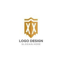 monogram xx logo met schild meetkundig vorm geven aan, elegant luxe eerste logo ontwerp vector