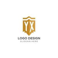 monogram yx logo met schild meetkundig vorm geven aan, elegant luxe eerste logo ontwerp vector