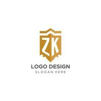 monogram zk logo met schild meetkundig vorm geven aan, elegant luxe eerste logo ontwerp vector