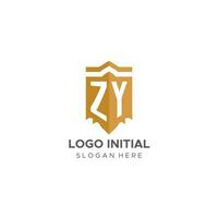 monogram zy logo met schild meetkundig vorm geven aan, elegant luxe eerste logo ontwerp vector