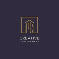 pc eerste plein logo ontwerp, modern en luxe echt landgoed logo stijl vector