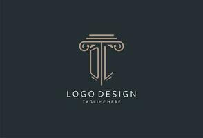 dl monogram logo met pijler vorm icoon, luxe en elegant ontwerp logo voor wet firma eerste stijl logo vector