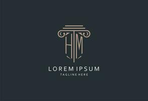 hm monogram logo met pijler vorm icoon, luxe en elegant ontwerp logo voor wet firma eerste stijl logo vector