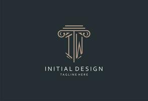 iw monogram logo met pijler vorm icoon, luxe en elegant ontwerp logo voor wet firma eerste stijl logo vector
