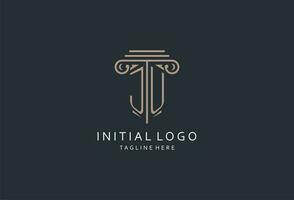 ju monogram logo met pijler vorm icoon, luxe en elegant ontwerp logo voor wet firma eerste stijl logo vector