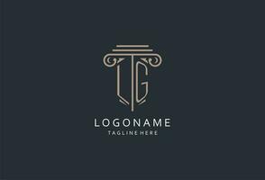 lg monogram logo met pijler vorm icoon, luxe en elegant ontwerp logo voor wet firma eerste stijl logo vector