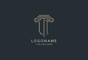 lt monogram logo met pijler vorm icoon, luxe en elegant ontwerp logo voor wet firma eerste stijl logo vector