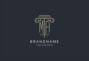 ma monogram logo met pijler vorm icoon, luxe en elegant ontwerp logo voor wet firma eerste stijl logo vector